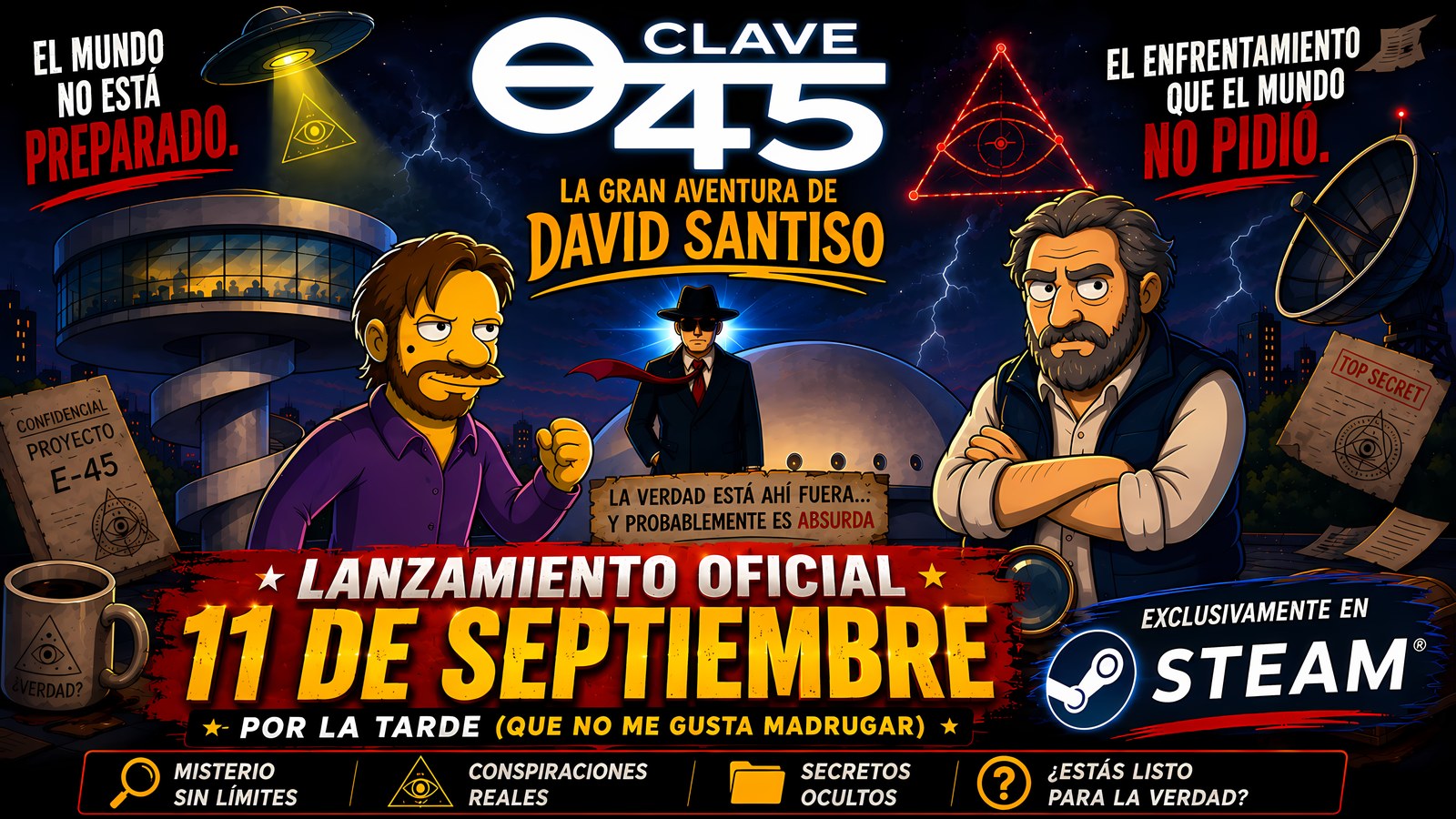 Cartel de lanzamiento de «La gran aventura de David Santiso»: 11 de septiembre, exclusivamente en Steam