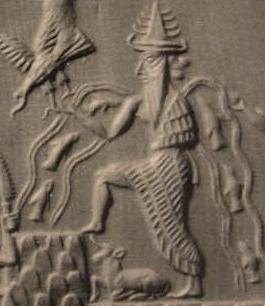 Enki (Ea) representado en un sello acadio
