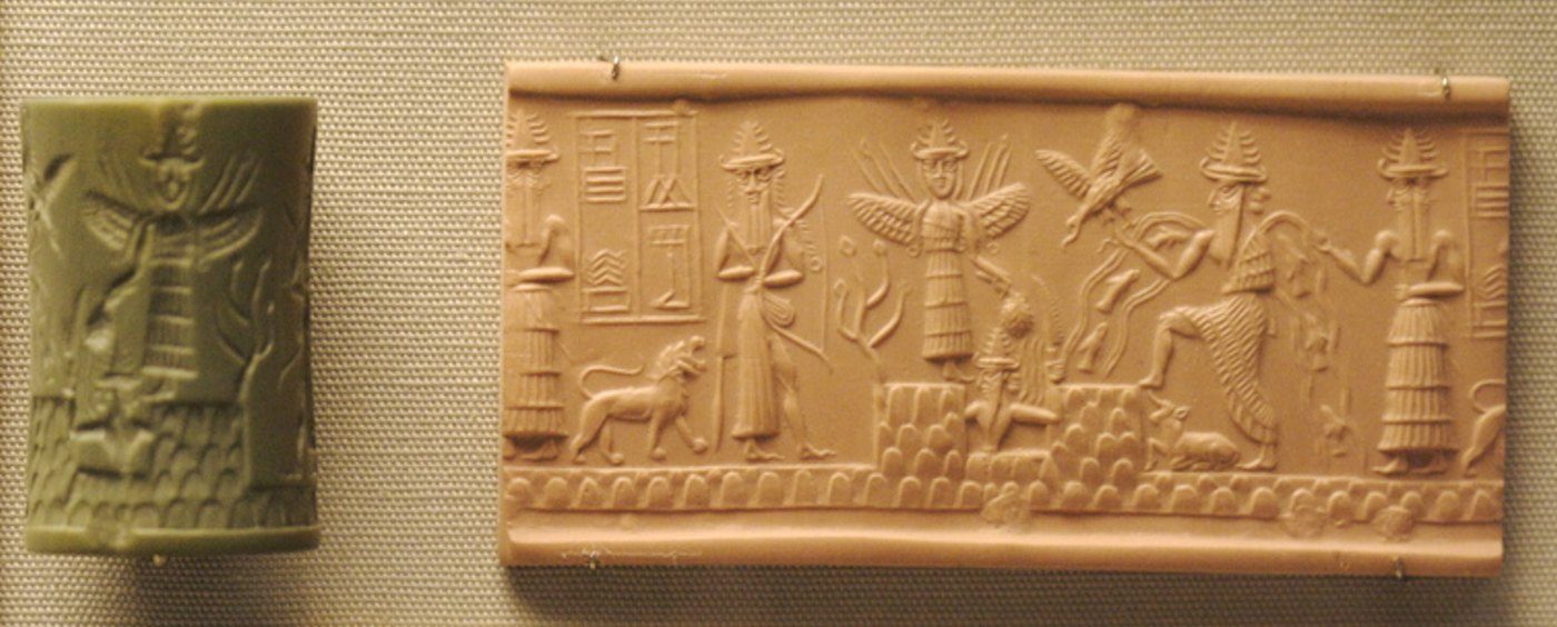El sello de Adda, acadio, hacia 2300 a.C., con el cilindro y su impresión