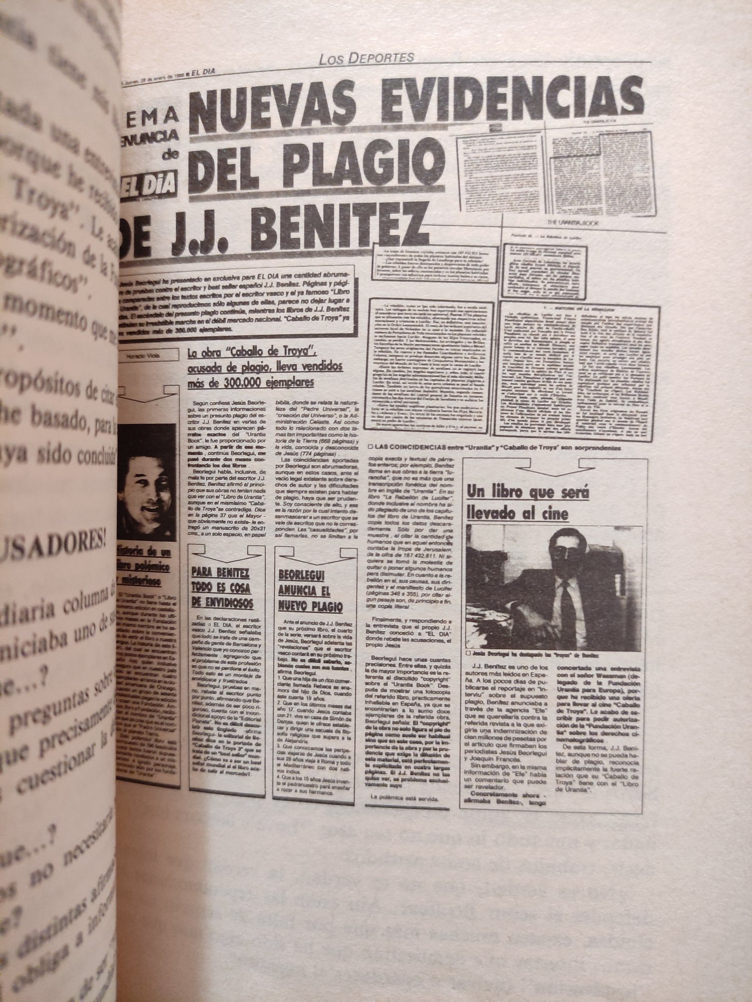 Página del diario El Día de enero de 1988 con nuevas evidencias del plagio